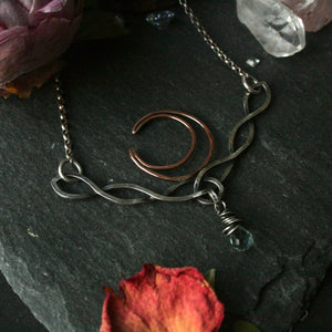 Celtic Knot Moon Necklace with Aquamarine - Andune Jewellery
