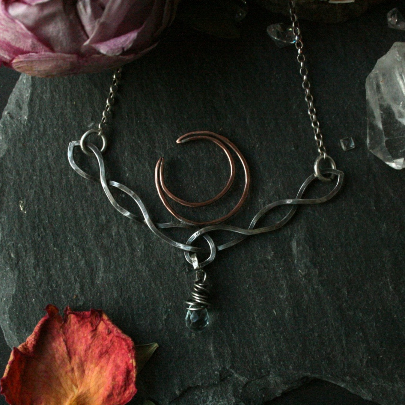 Celtic Knot Moon Necklace with Aquamarine - Andune Jewellery