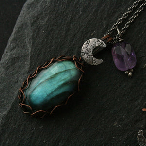 Cloudy Moon Viking Knit Labradorite Necklace - Andune Jewellery