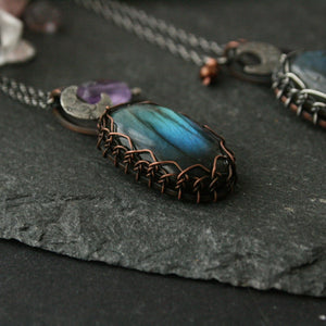 Cloudy Moon Viking Knit Labradorite Necklace - Andune Jewellery