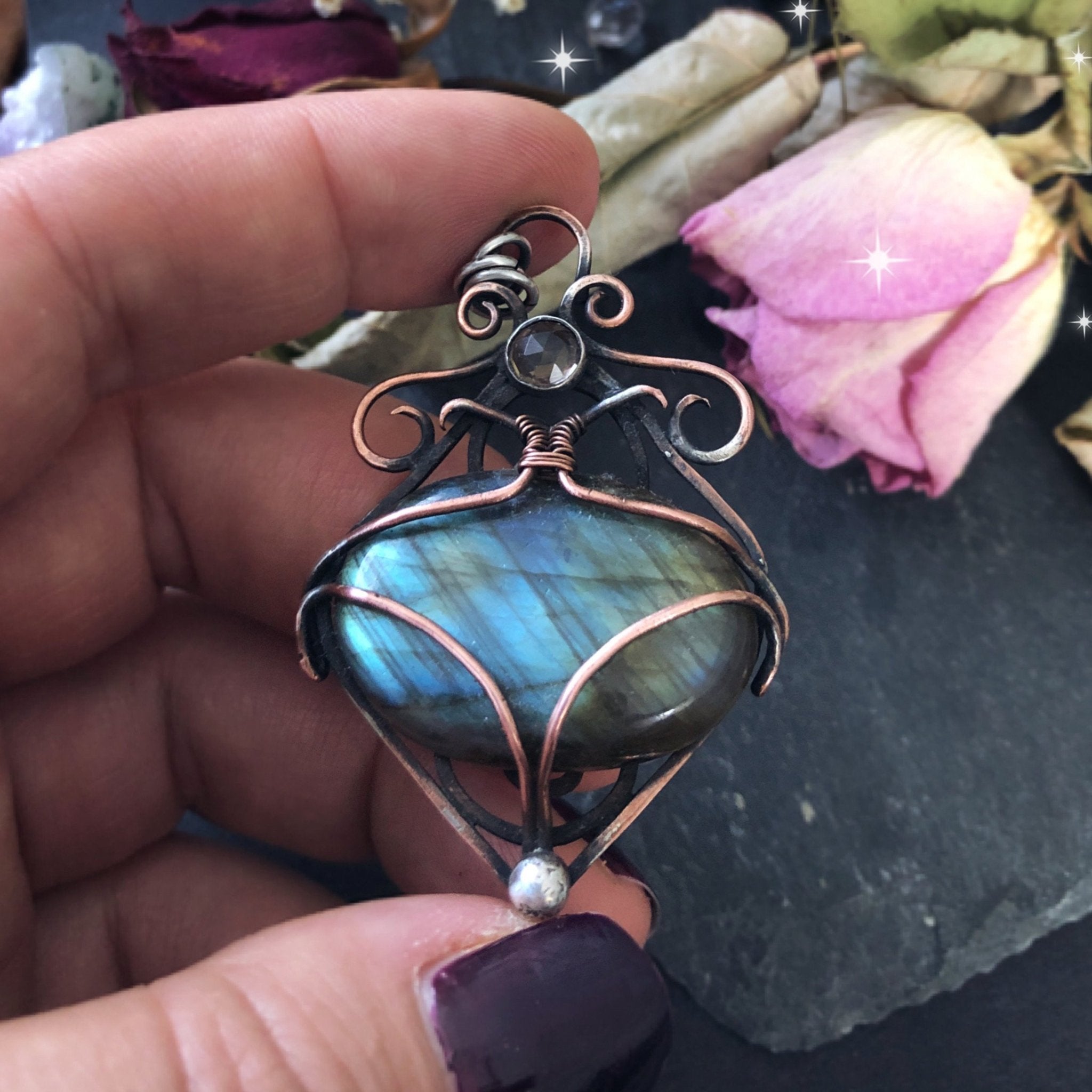 Copper Labradorite Necklace with Smoky Quartz - Andune Jewellery