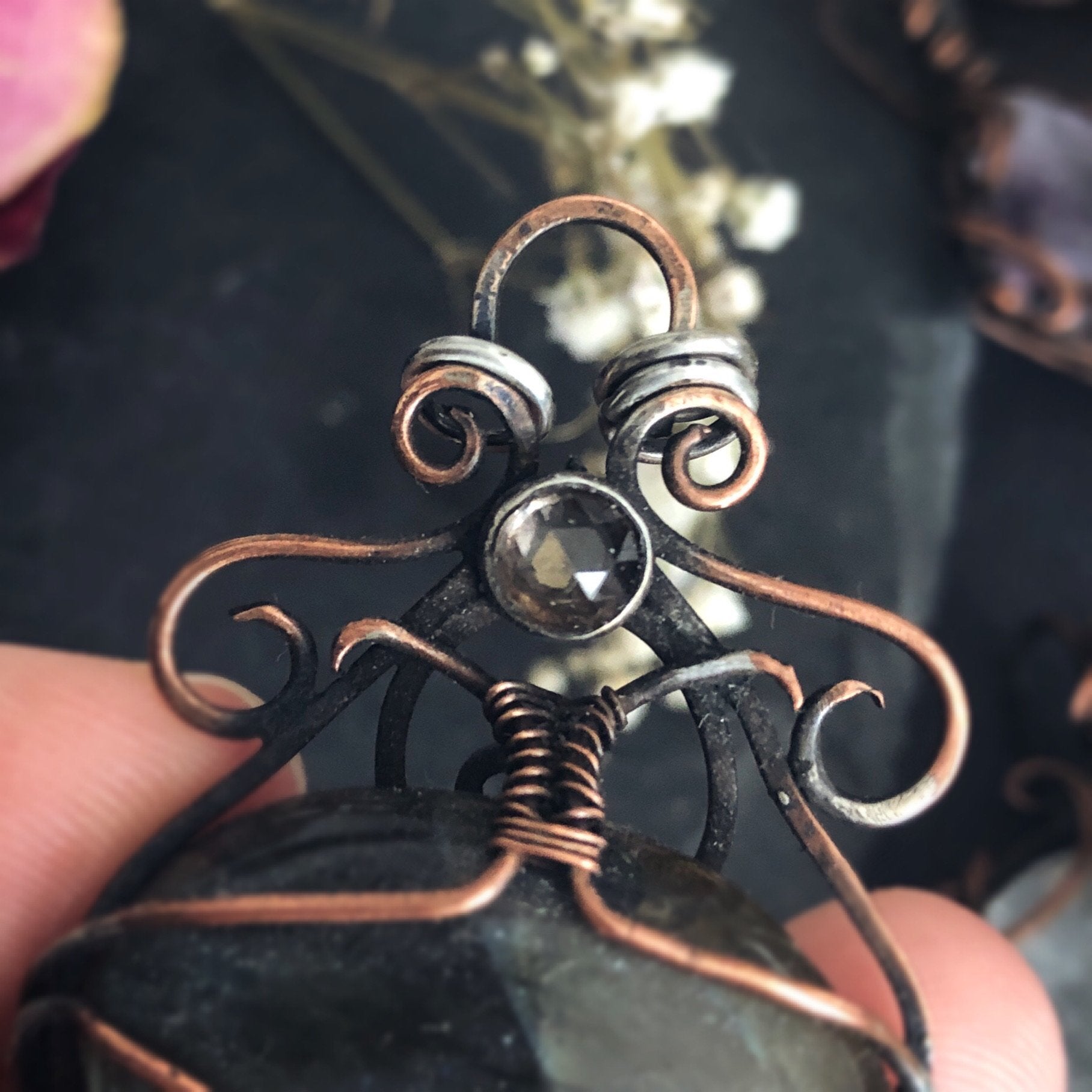 Copper Labradorite Necklace with Smoky Quartz - Andune Jewellery