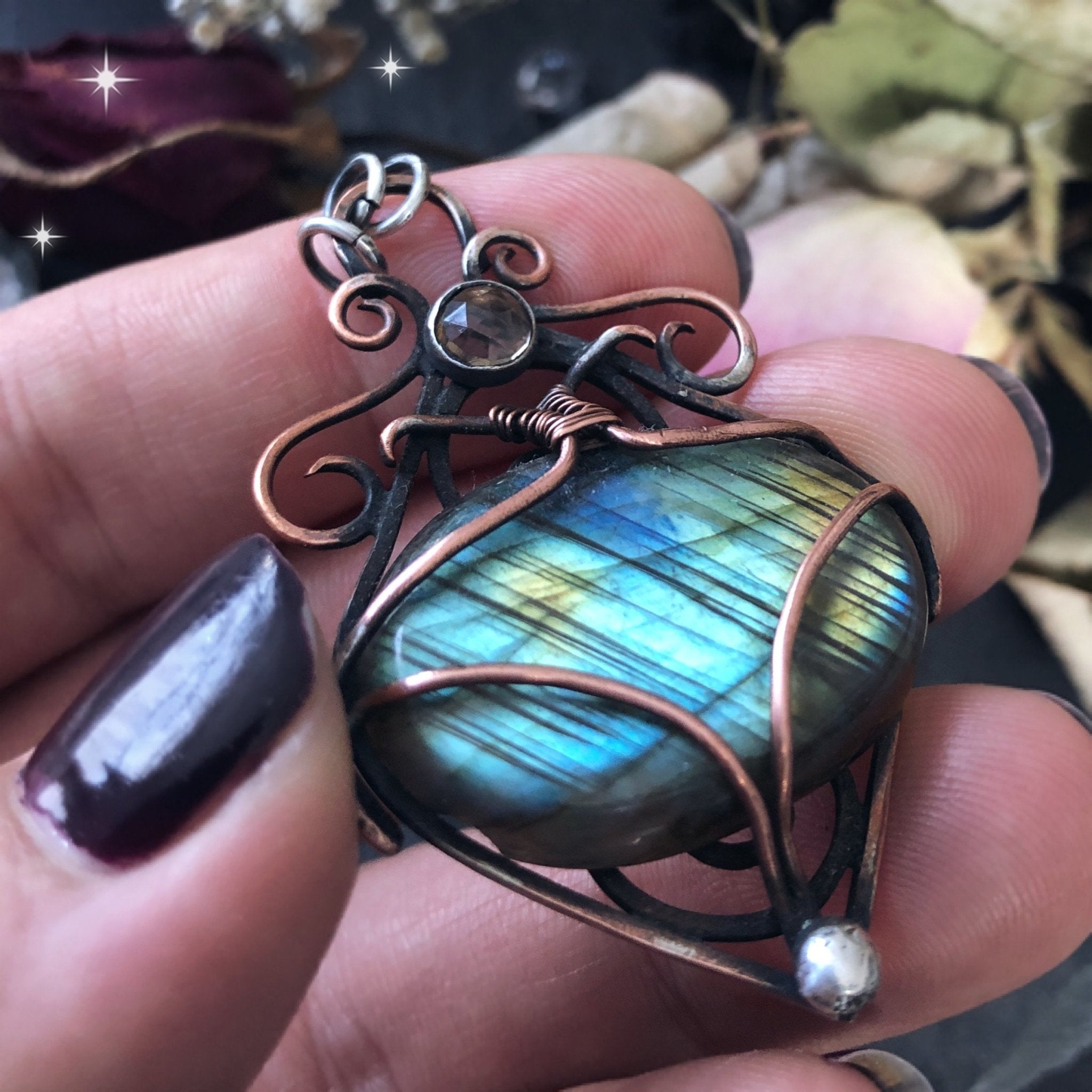 Copper Labradorite Necklace with Smoky Quartz - Andune Jewellery