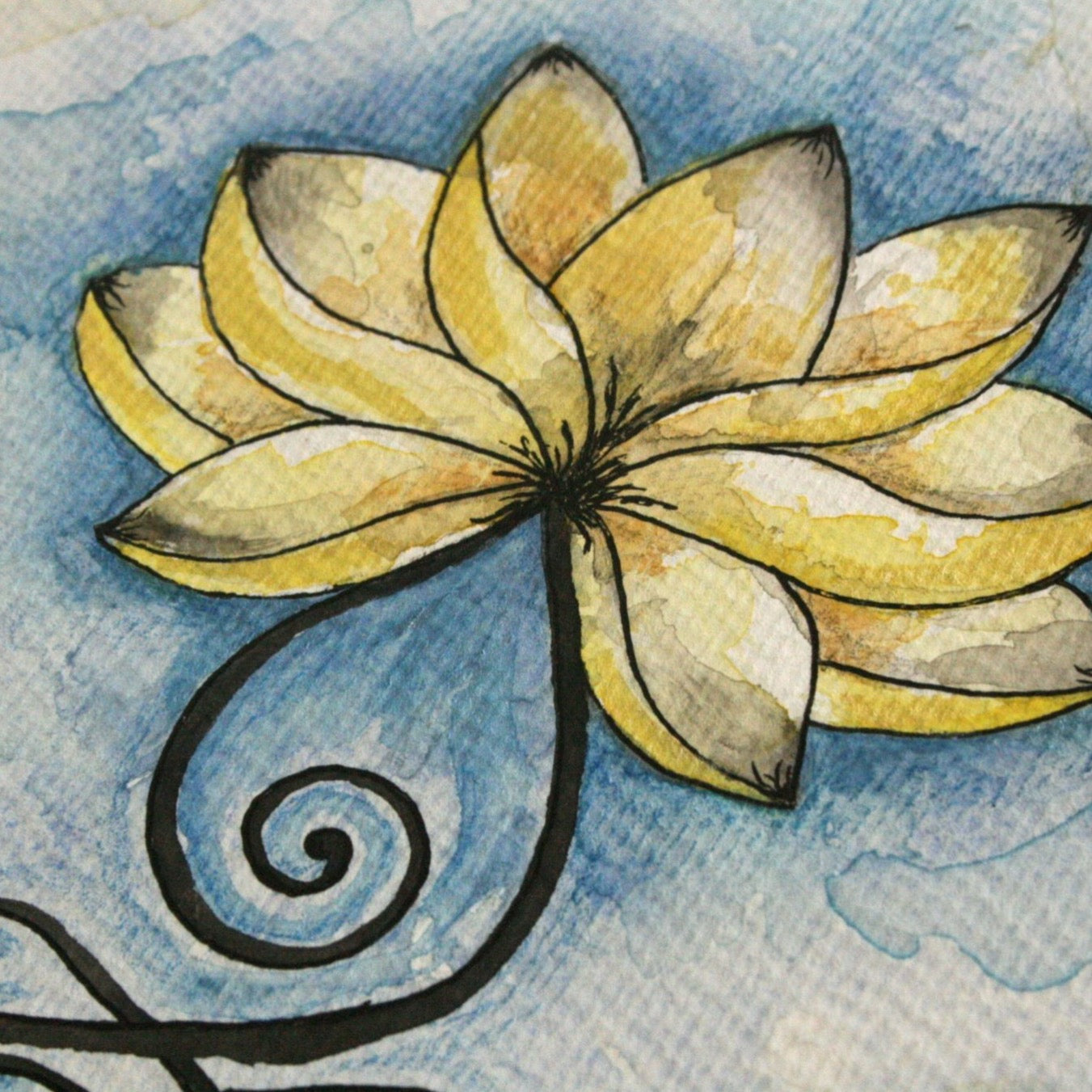 Golden Lotus Flower & Unalome Original Watercolour Painting A4 - Andune Jewellery