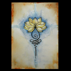 Golden Lotus Flower & Unalome Original Watercolour Painting A4 - Andune Jewellery