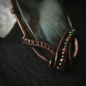 Labradorite Moon Pendant in Wire Wrapped Copper - Andune Jewellery