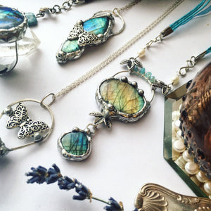 Labradorite Necklace with Freshwater Pearl & Czech Glass Beads - Andune Jewellery