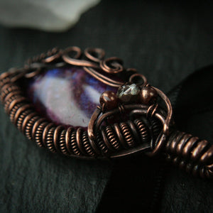 Pink Moonstone Pendant in Wire Wrapped Copper, Copper Moon Pendant - Andune Jewellery