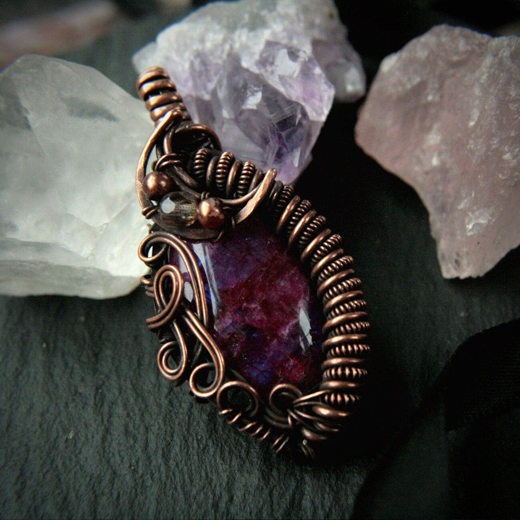Pink Moonstone Pendant in Wire Wrapped Copper, Copper Moon Pendant - Andune Jewellery