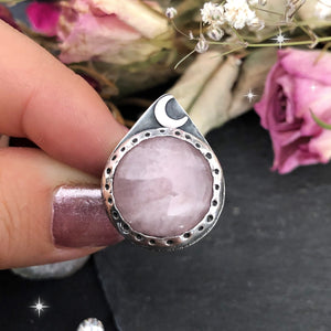 Rose Quartz & Moon Ring Size R (US8.75) - Andune Jewellery