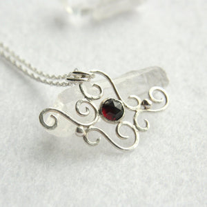 Silver Cloud Necklace with Red Garnet - Andune Jewellery