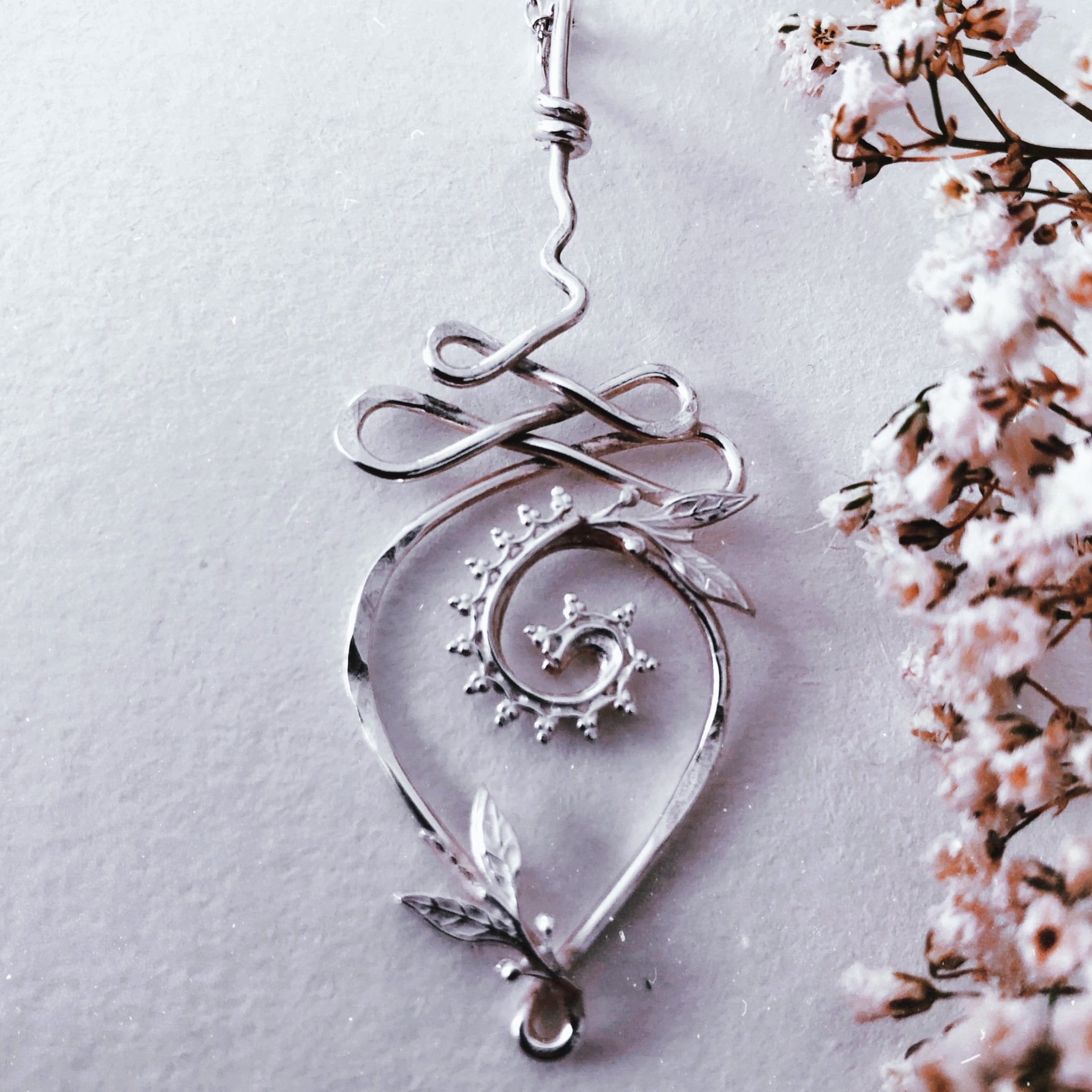 Silver Leaves Unalome Necklace - Andune Jewellery