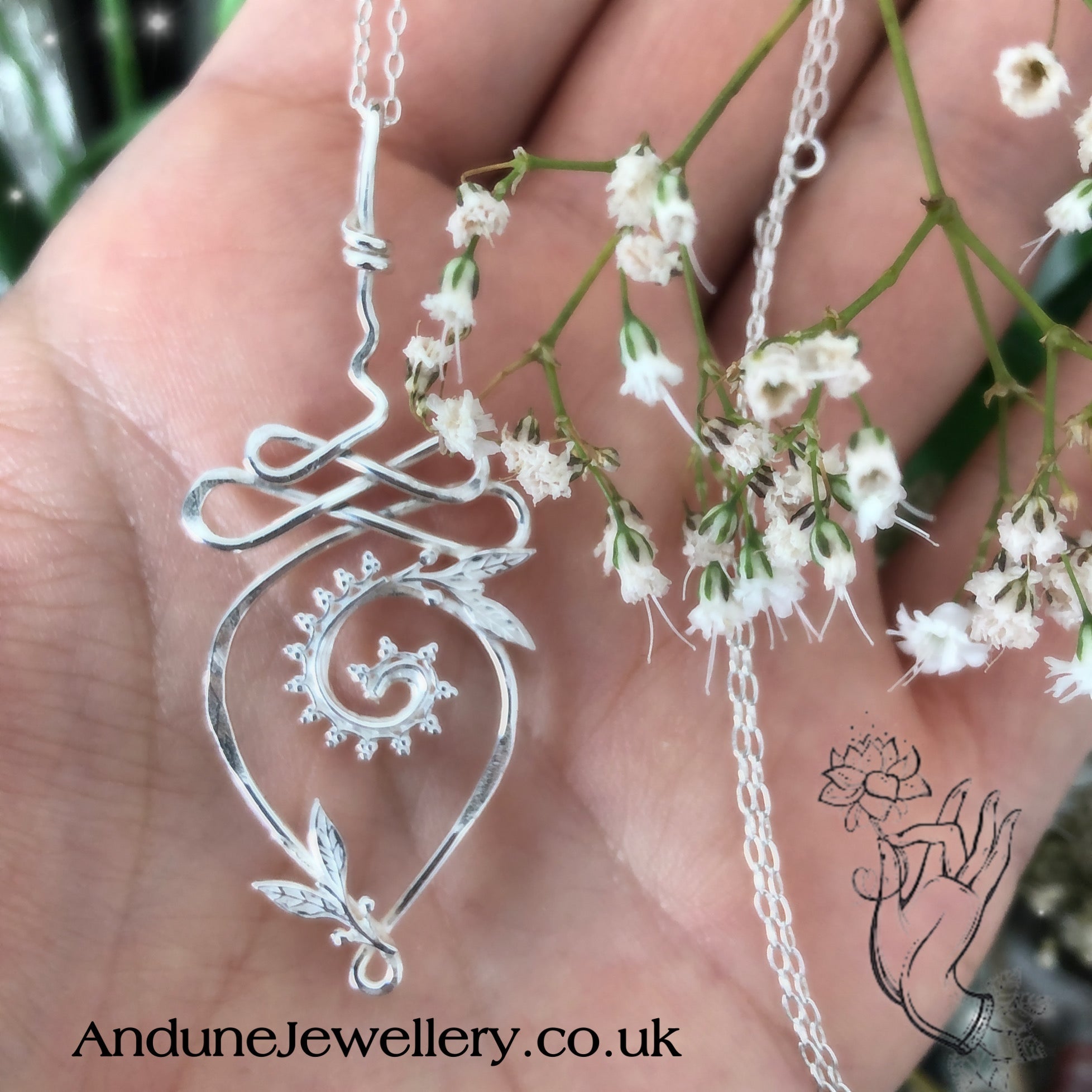 Silver Leaves Unalome Necklace - Andune Jewellery