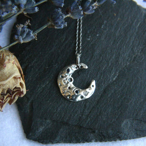 Silver Moon Phase Necklace with Sapphire - Andune Jewellery