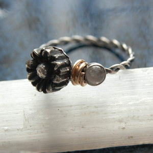 Silver Moonstone & Daisy Ring, Size 7.5/P - Andune Jewellery