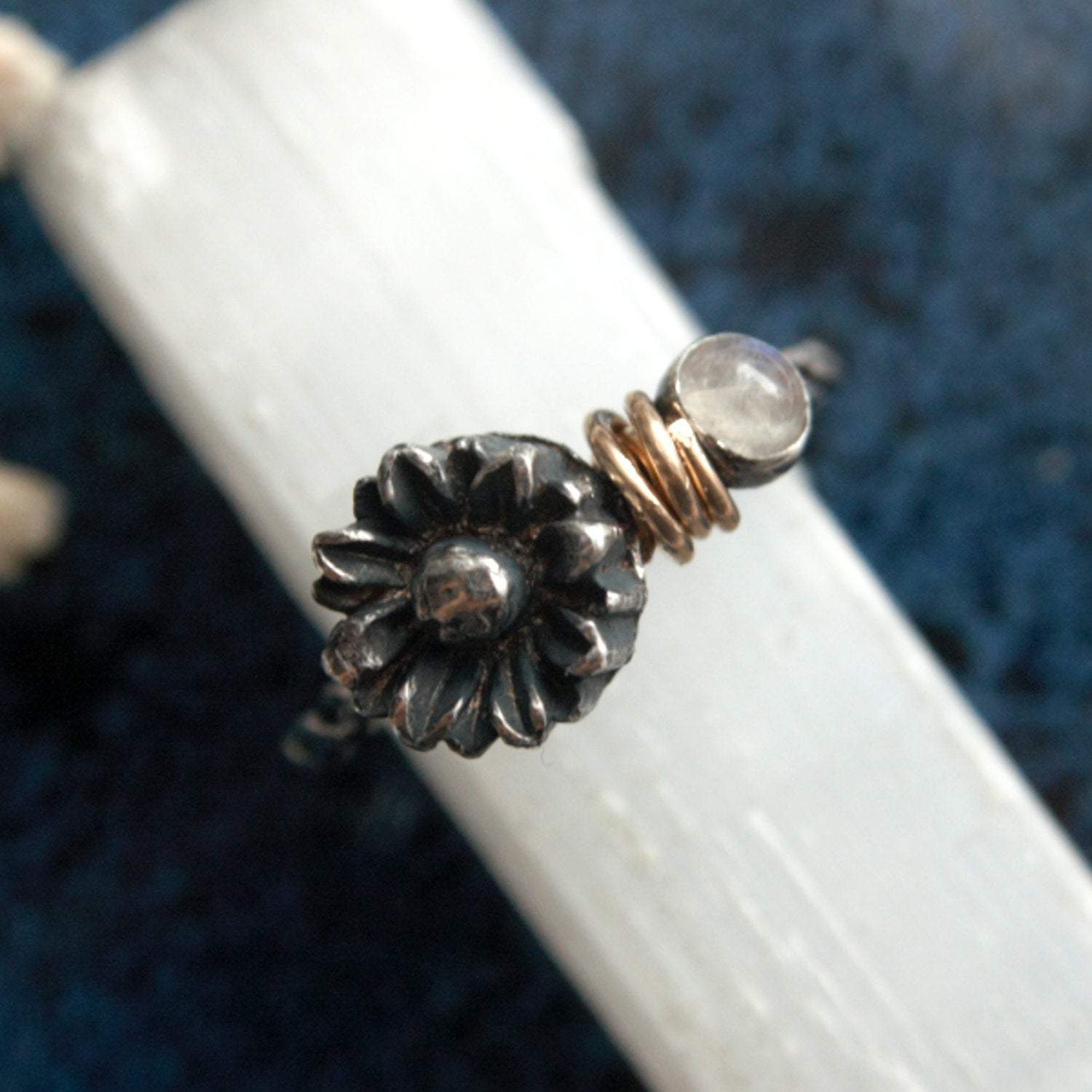 Silver Moonstone & Daisy Ring, Size 7.5/P - Andune Jewellery