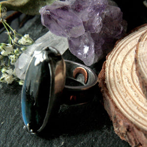 Size L 1/4 Labradorite Ring with Copper Accents (US 5.75) - Andune Jewellery