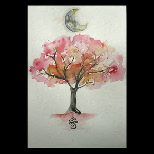Tree, Crescent Moon, & Unalome Original Watercolour Painting A4 - Andune Jewellery