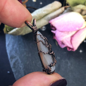 Tree of Life Pendant. Pink Moonstone in Wire Wrapped Copper - Andune Jewellery