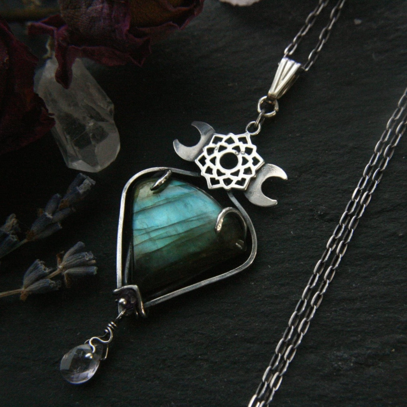 Triple Moon Crown Chakra Labradorite Necklace - Andune Jewellery
