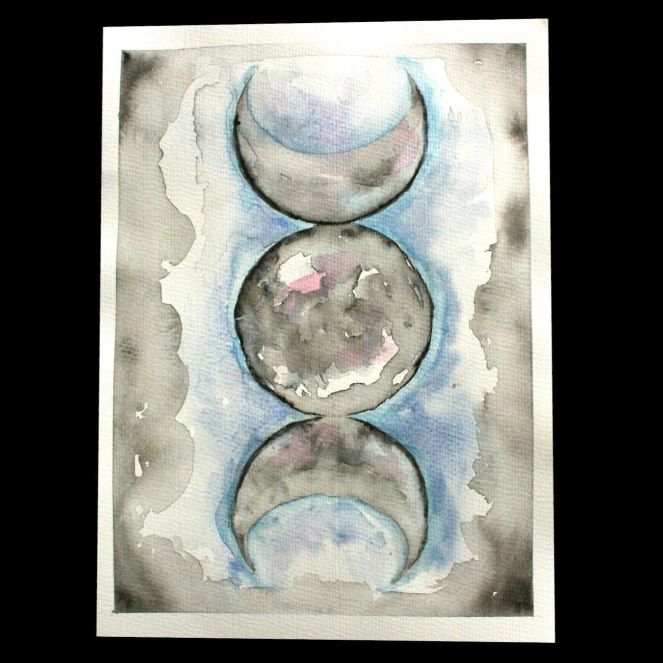 Triple Moon. Moon Phase Original Watercolour Painting A4 - Andune Jewellery