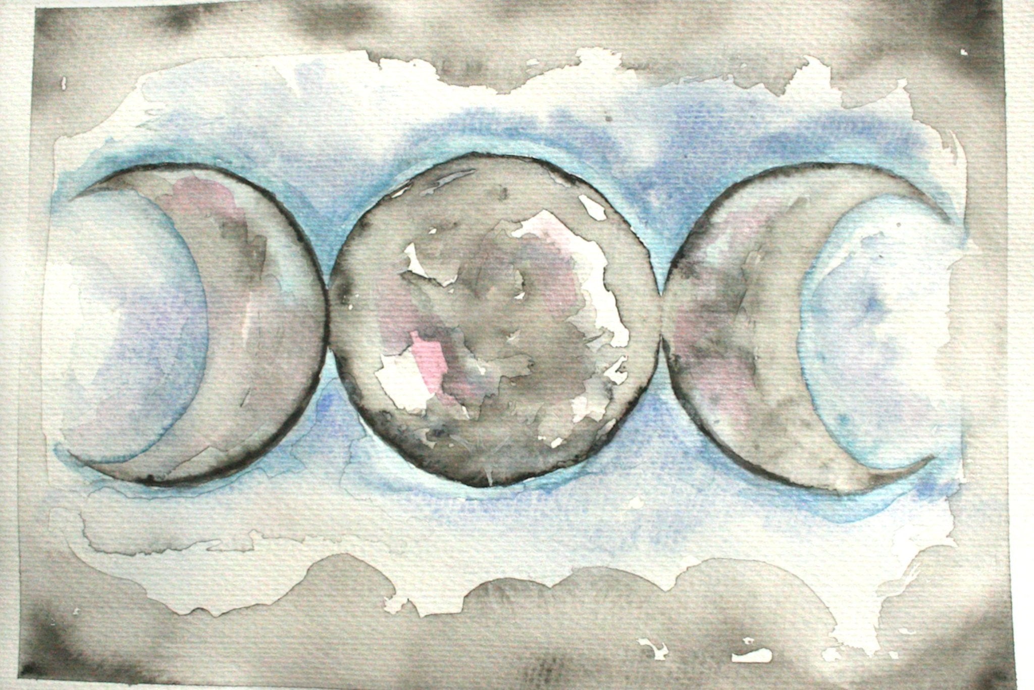 Triple Moon. Moon Phase Original Watercolour Painting A4 - Andune Jewellery