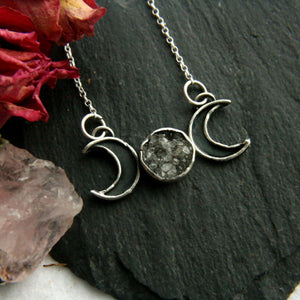 Triple Moon Necklace with Diamond Druzy - Andune Jewellery