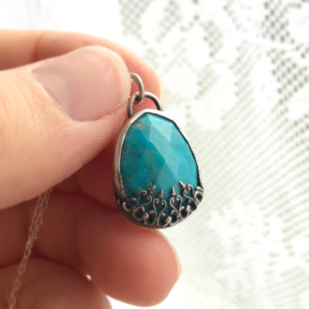 Turquoise Necklace, Sterling Silver Turquoise Pendant, Silver Turquoise Jewellery, Dainty Turquoise Necklace - Andune Jewellery