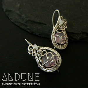 Wire Wrapped Earrings with Chalcedony and Moonstone - Andune Jewellery