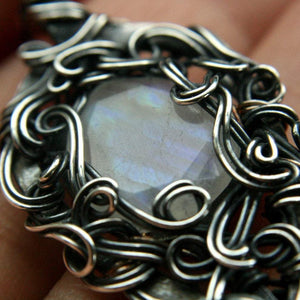 Wire Wrapped Moonstone Key Necklace with Swirls - Andune Jewellery