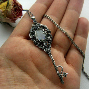 Wire Wrapped Moonstone Key Necklace with Swirls - Andune Jewellery
