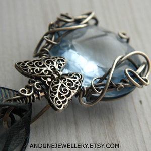 Wire Wrapped Topaz Pendant with Butterfly - Andune Jewellery