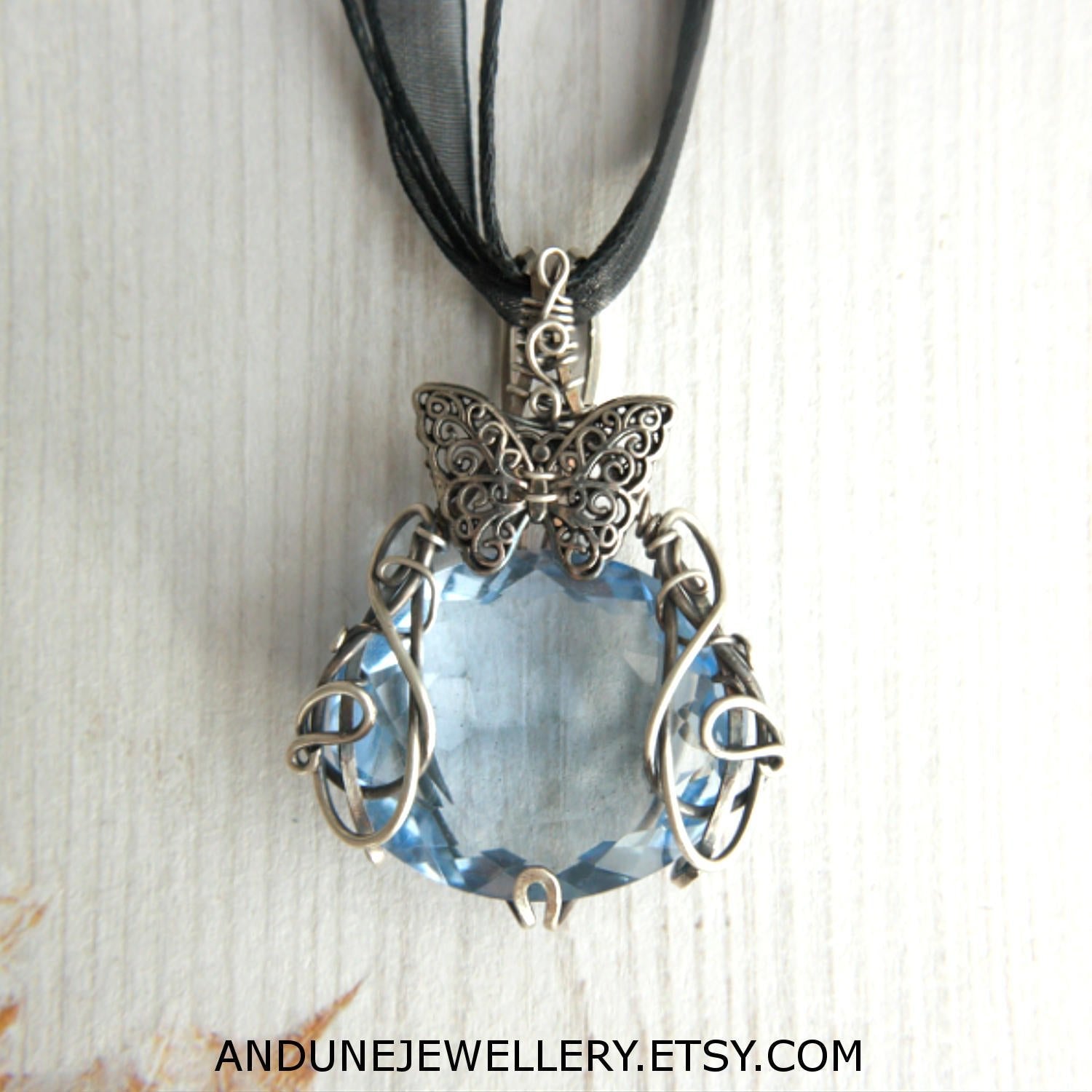Wire Wrapped Topaz Pendant with Butterfly - Andune Jewellery